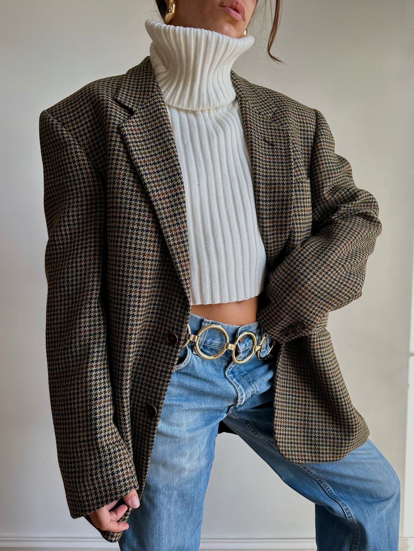 Pied de poule blazer kaki tones