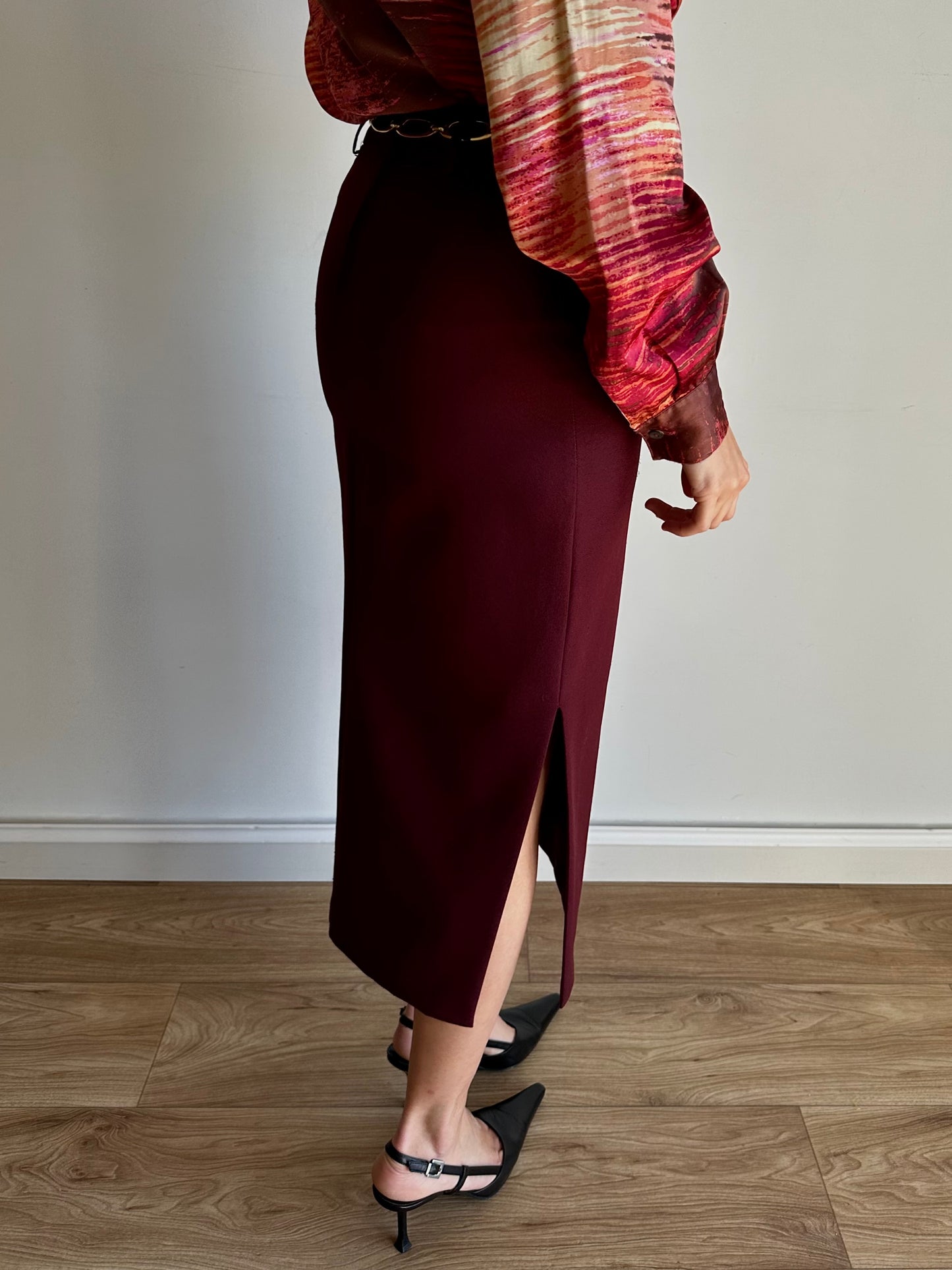 Burgundy midi skirt