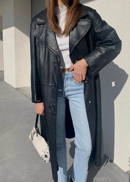 Genuine leather trench coat