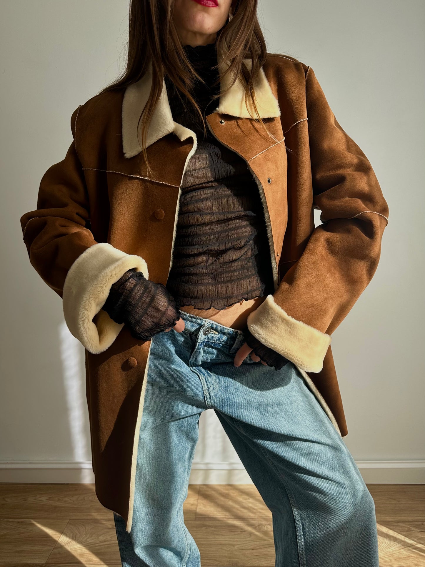 Faux fur camel shearling