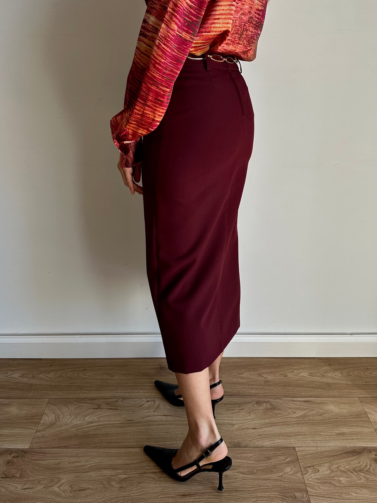 Burgundy midi skirt