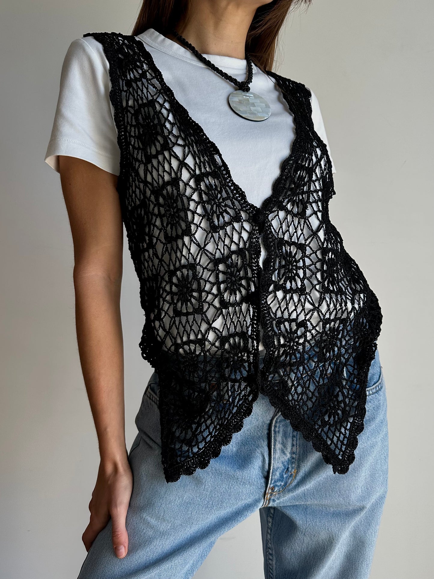 Crochet black vest