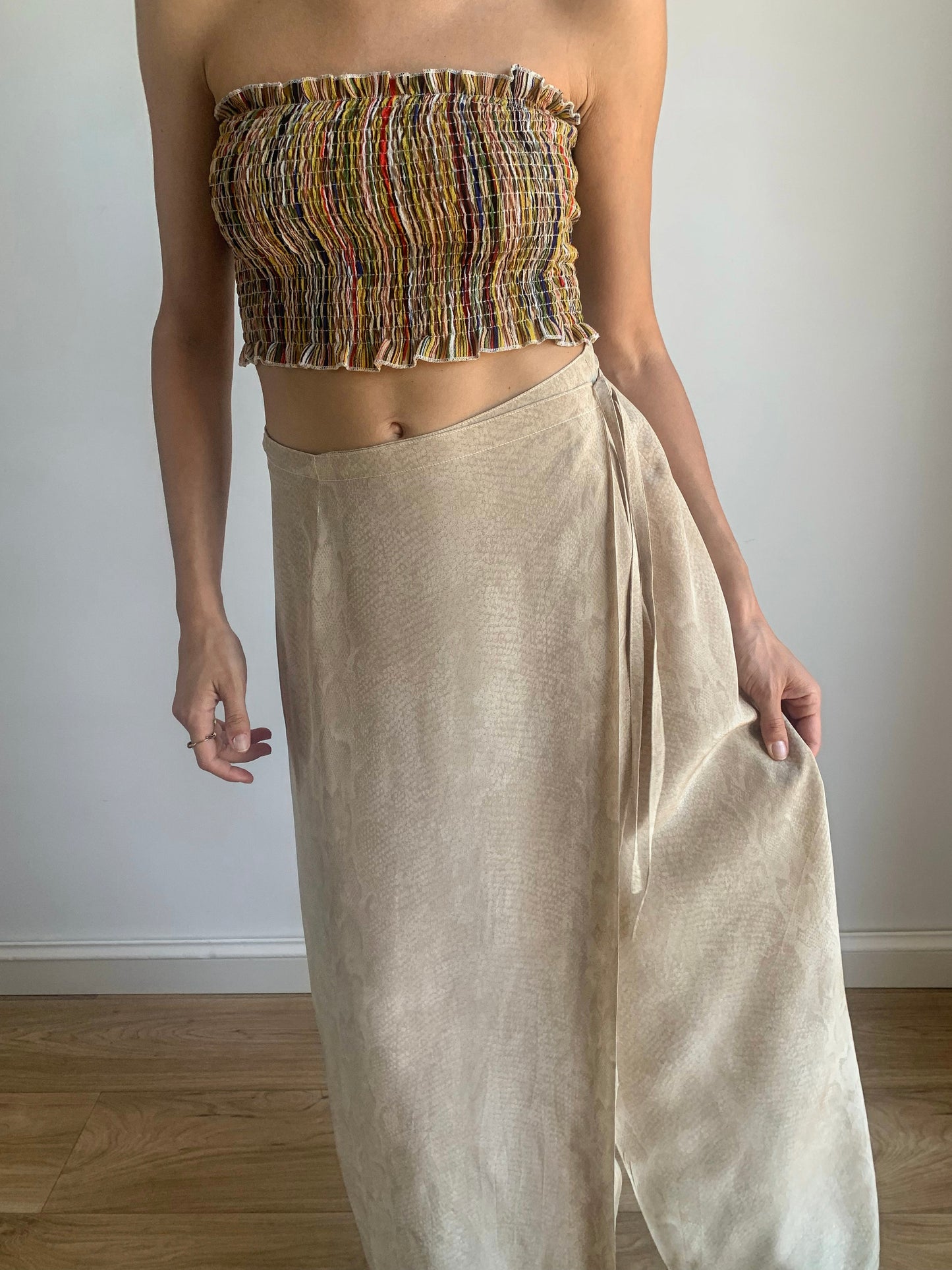 Snake print pure silk skirt