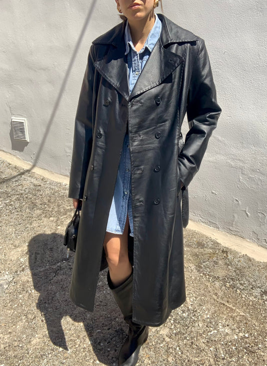 Vintage double-breasted leather trench coat