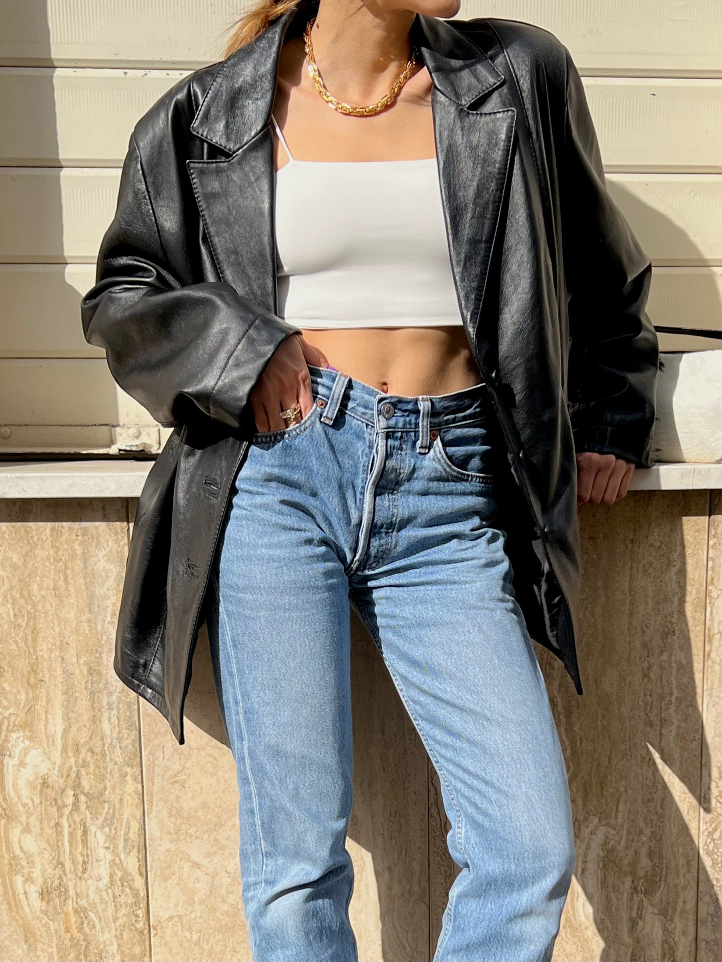Vintage leather oversized jacket