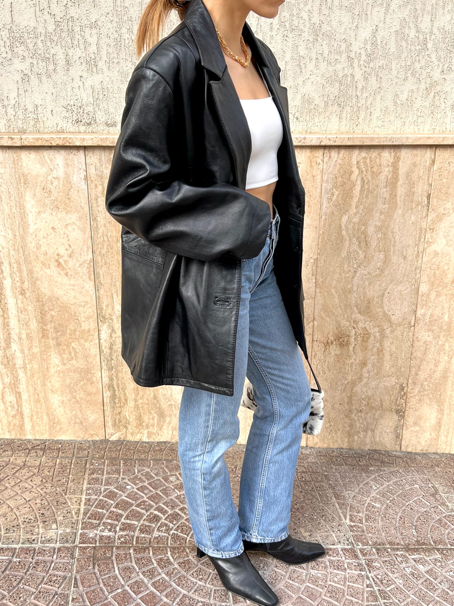 Vintage leather oversized jacket