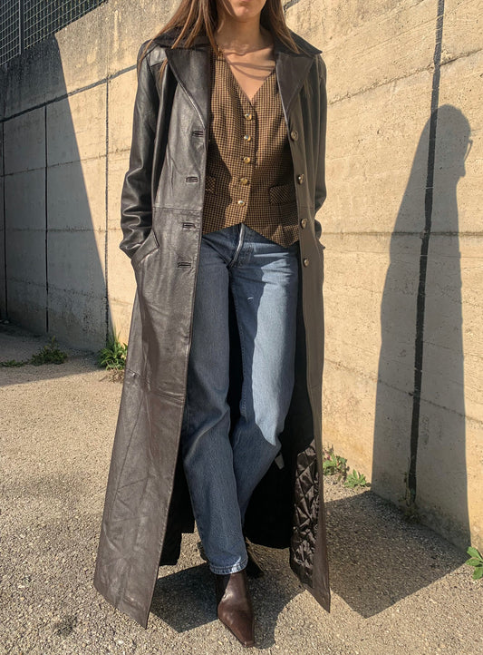 Vintage extra long leather trench coat