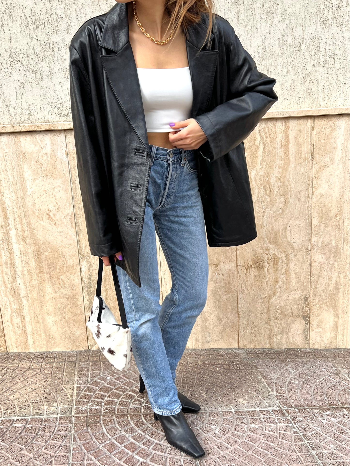 Vintage leather oversized jacket