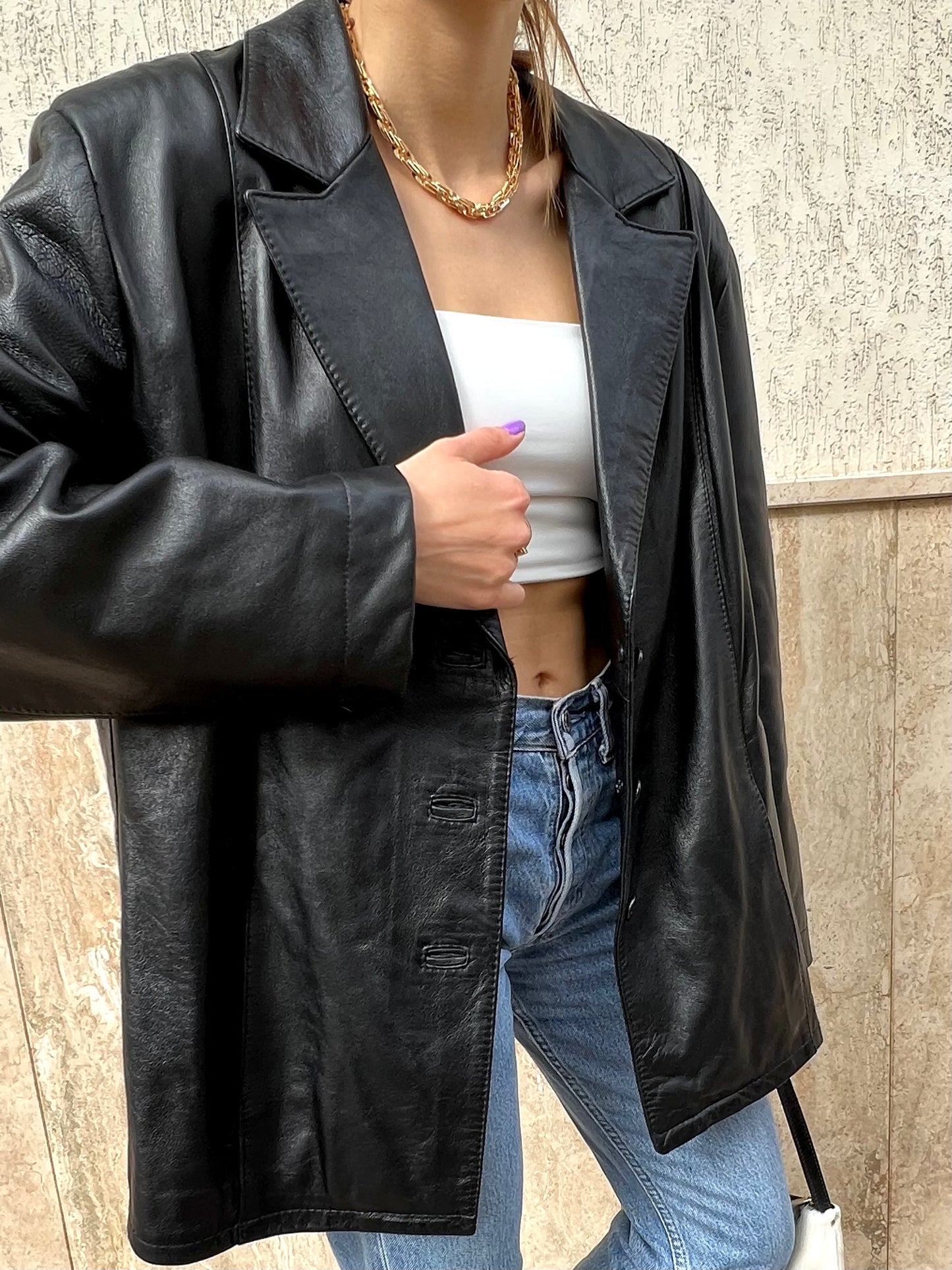 Vintage leather oversized jacket